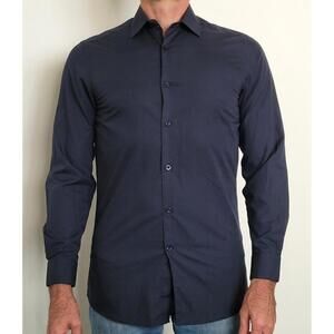Soul of London Men’s 14.5 Semi-Fitted Button Up Shirt Long Sleeve Navy Blue